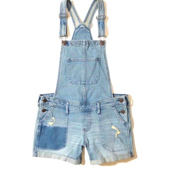 Hollister shortalls distressed denim overall shorts XS - Picture 1 of 6